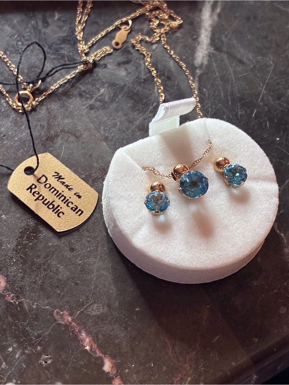 Beautiful Genuine 14K Gold and Blue Topaz Necklace and Earring Set